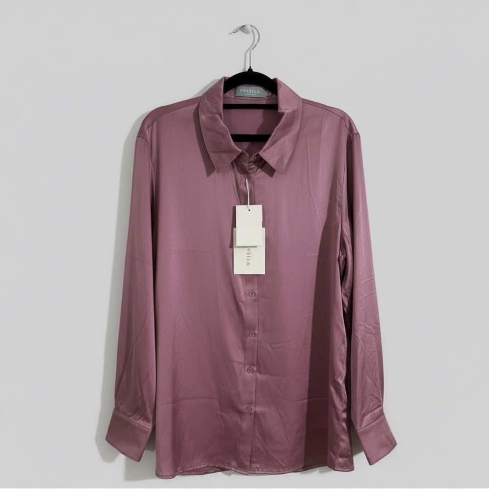 NWT Ravella Monaco 100% Silk Blouse in Mauve Size XL